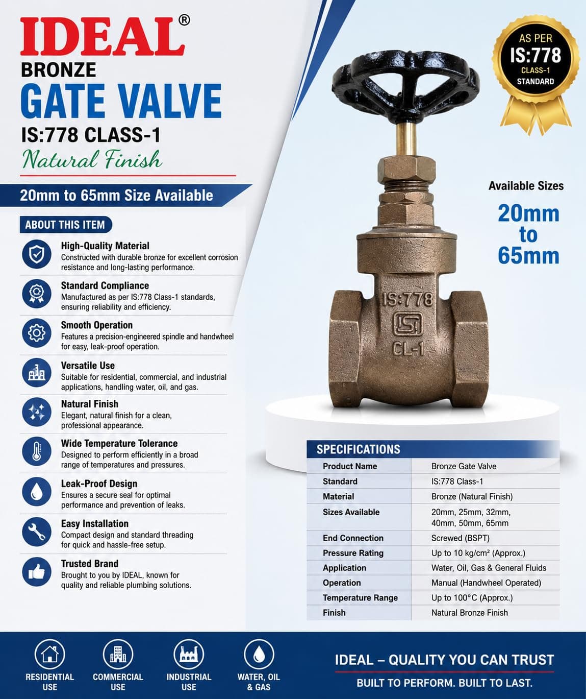 IDEAL Bronze Gate Valve Angle & Handwheel