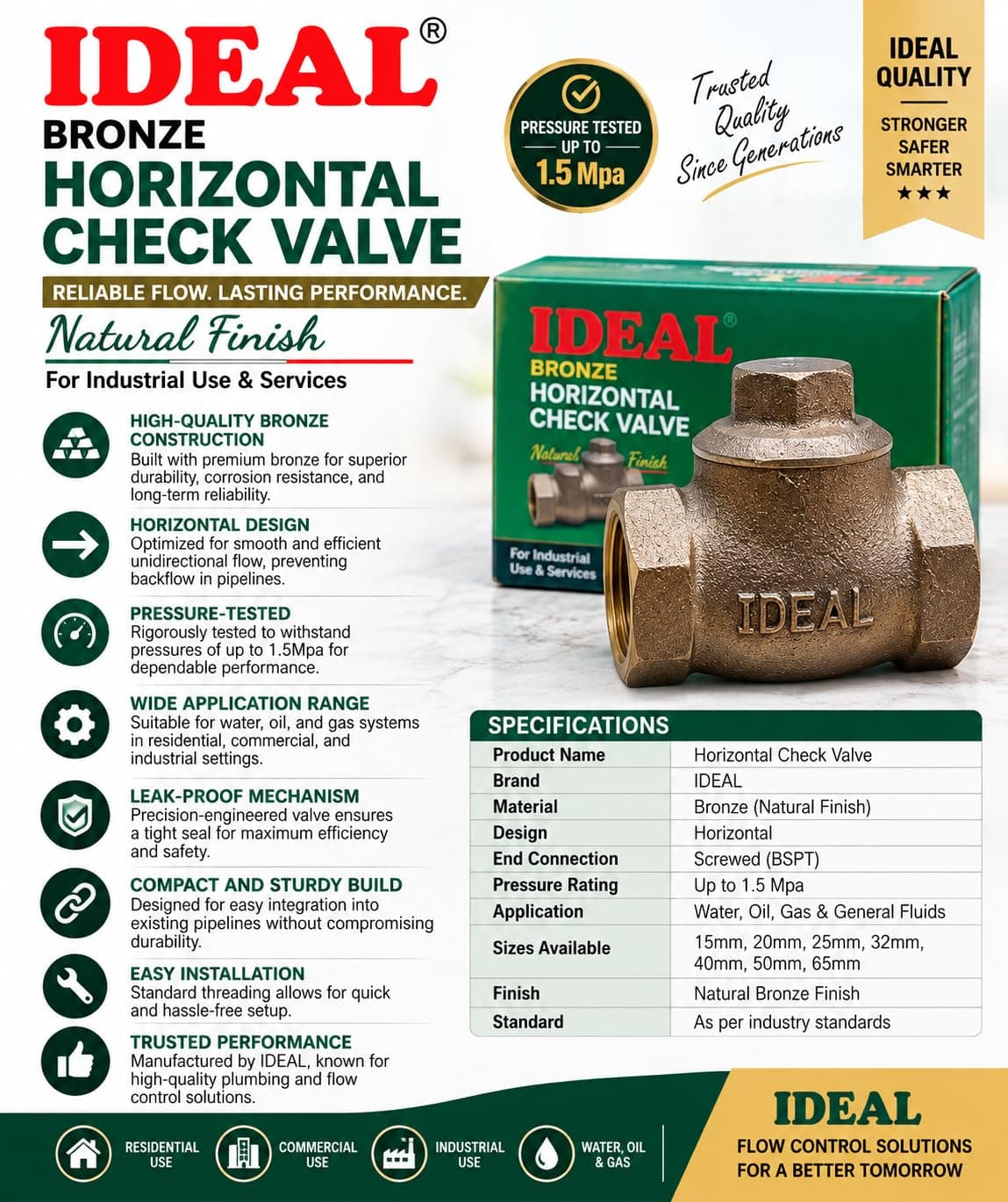 IDEAL Bronze Horizontal Check Valve Angle